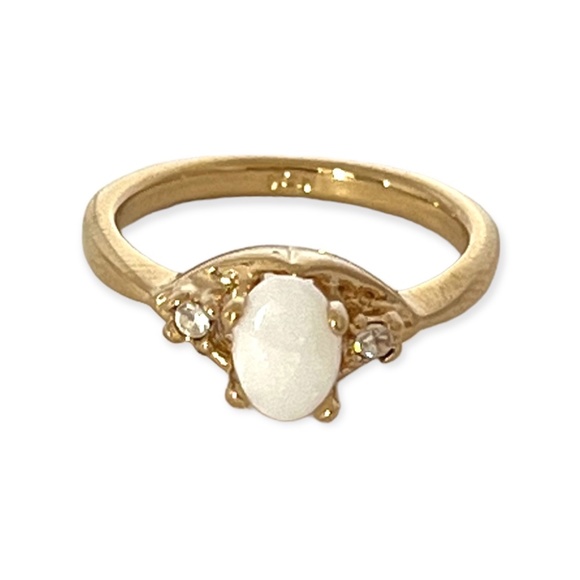 Vintage Ring Genuine Opal With Crystal Accents 14KT Gold Plate - Picture 3 of 3